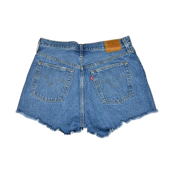 Levi's 501 High Rise Denim Shorts 30 Cut Offs Medium Blue Wash Jean Distressed - Picture 3 of 7